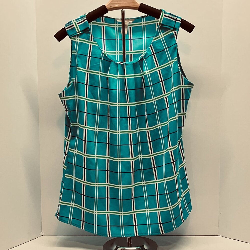 Vintage Banana Republic Womens Teal Plaid Business Work Tank Top Size L